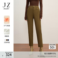 玖姿·安娜蔻休闲刺绣加绒保暖显瘦铅笔裤牛仔长裤女冬款 咖啡 M