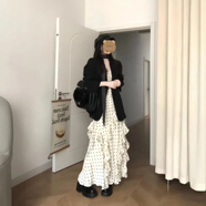 芷依丽（ZHIYILI）小西装套装女春装新款休闲黑色西装外套+波点荷叶边连衣裙两件套 白色波点裙 M