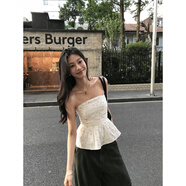 歌弗娅辣妹波点抹胸小衫外穿性感修身背心女露肩设计感无袖上衣 白色波点 现货 S