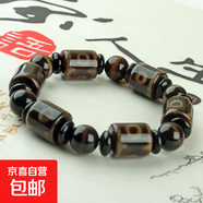 天珠手串玛瑙三眼天珠手链藏式天眼九眼天珠做旧玛瑙天珠假一罚十 古法三眼直柱加一线天珠