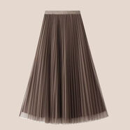 花花公子（PLAYBOY）春季新款女装套装中国风网纱半身裙女高腰显瘦松紧腰网纱裙百褶裙 咖色 XL 【125斤-140斤】