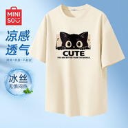 名创优品（MINISO）冰丝短袖t恤男士夏季凉感透气半袖学生休闲百搭男装运动速干衣服 浅米(猫小满) 3XL (体重180-205斤左右)