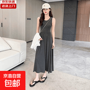 夏季收腰背心裙新款大码打底内搭连衣裙女外穿无袖吊带过膝长裙 灰色 2XL 码【140-160斤】