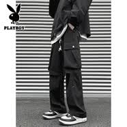 花花公子（PLAYBOY）冲锋机能裤子男春秋季美式工装防泼水防风伞兵休闲长裤 K729黑色 4XL （建议175-195斤）