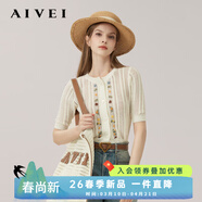 AIVEI商场同款|欣贺艾薇24夏新田园度假森女短袖针织开衫Q727505C 白色 S