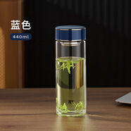 富光双层高硼硅玻璃杯男士茶水分离泡茶杯水杯子大容量商务杯 440蓝色(单层高硼硅玻璃) 301-400ml