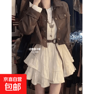 法式白色长袖连衣裙子女2026春秋季小个子仙女裙纯欲短款皮衣外套 皮衣 S