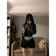 美式y2k辣妹千禧风a字热裤女覆古低腰修身显瘦紧身提臀牛仔超短裤 黑色(搭配腰带) 3XL