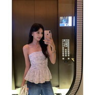 歌弗娅辣妹波点抹胸小衫外穿性感修身背心女露肩设计感无袖上衣 灰蓝色 现货 L