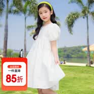 招晴瑜女童连衣裙夏2025新款中大童短袖翻领衬衣裙前短后长个性燕尾裙子 白色 160 cm-12青少年9少女10