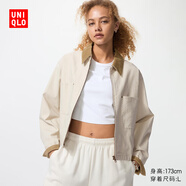 优衣库女装休闲拉链短茄克/外套巴恩风翻领时尚夹克479208 30 浅米色 S /155/80A