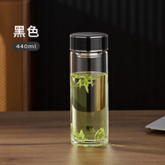 富光双层高硼硅玻璃杯男士茶水分离泡茶杯水杯子大容量商务杯 440黑色(单层高硼硅玻璃) 301-400ml