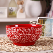 景德镇陶瓷吃饭碗家用 大号个性泡面碗 创意好看的碗漂亮的碗 百家姓面碗红色1个