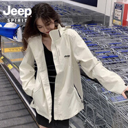 JEEP SPIRIT吉普冲锋衣外套男女春秋可拆卸三合一防风防水夹克情侣进藏登山服 女款白色-单外套 L