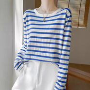 条纹针织衫女圆领宽松撞色时尚慵懒风百搭黑色蓝色红色欧美东南亚 黑色 M