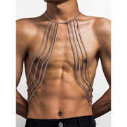 胸链身体链肌肉男锁骨链大码性感项链女配饰品腰链情侣情趣型 银色【多层金属链条】