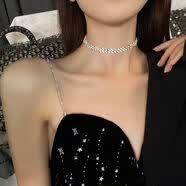 性感露肩锁骨链网红水钻短款项链脖子饰品choker项圈韩国颈链女 满钻-锁骨链