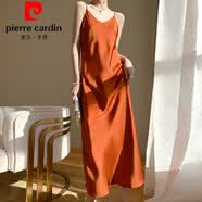 皮尔卡丹（pierre cardin）三醋酸吊带洋装女夏季内搭打底纯色新款缎面真丝感长裙法式 焦糖色 S