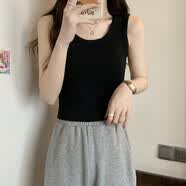 无袖t恤棉吊带背心女内搭秋冬美背打底短款德绒加厚上衣保暖013# 黑色【95棉螺纹】 M 参考80-100斤内