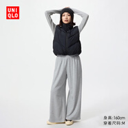 优衣库偏短款女装运动宽腿裤阔腿裤宽松卫裤481248 03 灰色 L /160/72A