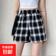 2026年新款松紧腰直筒遮肉显瘦韩版时尚洋气外穿格子短裤热裤女 黑色 4XL  【建议160-175斤】