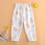 哈咪奇（HAMQI）夏季男女儿童纱布长裤宝宝纯棉薄款家居打底两用裆睡裤透气 黄色奇奇熊 110 cm