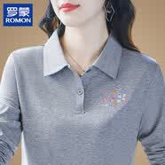 罗蒙（ROMON）品牌高端纯棉短袖T恤女夏季新款民族风妈妈上衣小众设计感体恤薄 浅灰(高档长袖) M 【建议80-100斤】