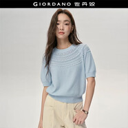 佐丹奴设计师款针织衫女新款纯棉镂空宽松短袖蓝色上衣女18355209