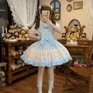 颜夕公主原创Lolita【浣熊派对】可爱正版甜美系背带裙百搭洛丽塔 蓝裙+拖尾+衣架+防尘袋+飞机盒 S 【80斤以下】