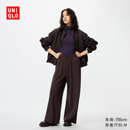 优衣库偏短款女装运动宽腿裤阔腿裤宽松卫裤481248 39 棕黑色 2XL /165/84A