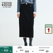 Teenie Weenie小熊女装秋冬简约休闲斜线剪裁开叉中长半身裙A字裙 黑色 【无腰带】 L