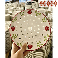 妙普乐日本品牌品牌陶瓷多孔蒸盘沥水盘漏盘INS创意水饺盘蒸包子蒸海鲜 直径可爱小草莓蒸盘 22cm