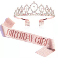 遇上佳人 生日装饰女孩发箍 生日字母发饰派对拍照道具happy birthday发箍 玫瑰金皇冠十肩带套装