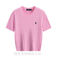 POLO SPORT美国保罗小马标刺绣短袖T恤女装针织衫休闲宽松大码时尚潮流毛衣 粉色 S 建议90-105斤穿