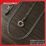 恒久叶夔龙纹链丨青炙原创古巴链扁链黄铜白铜项链复古国风潮挂坠太角链 夔龙纹白铜扣钛钢链-55cm总长