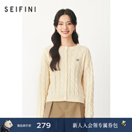 诗凡黎（‘S EIFINI）毛针织衫绵羊毛女绞花圆领开衫女2024春夏新款毛衣百搭基础 米白圆领 现货 165/90CM/L