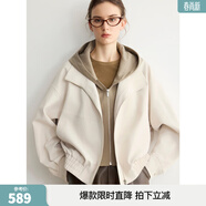 ELLE法式假两件连帽短外套女2026春季新款高级感时髦通勤宽松上衣 浅卡其 L