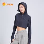 UV100台湾UV100短款防晒衣女夏轻薄修身护脸防晒服25517暗夜黑XL