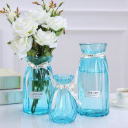 微阳（We Young）【三个装】干花透明玻璃花瓶欧式水培植物百合插花盆客厅简约摆件 折纸天蓝组合