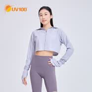 UV100台湾UV100短款防晒衣女夏轻薄修身护脸防晒服25517浅灰色L