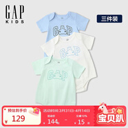 盖璞（GAP）【三件装】婴童2026夏季经典款棉质小熊短袖连体衣爬服687137