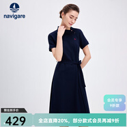 Navigare意大利小帆船短袖连衣裙女士夏季棉质斜领裙子时尚显瘦半袖a字裙 海军蓝 XL 码