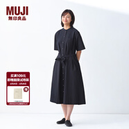 MUJI女式 凉感 短袖衬衫连衣裙女装裙子纯棉25年夏季长裙 黑色 S (155/80A)
