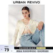 UR2026春季新款女气质休闲镂空系带超短款针织开衫UWM950059 米白 M