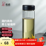 希诺（heenoor） 玻璃杯男士大容量单层透明加厚泡茶水杯商务便携家用带盖杯子 藏蓝色460ml