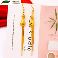 恒久叶越南沙金镀黄金色花朵长款耳坠持久不掉色时尚首饰 水滴款耳链