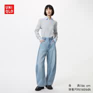 优衣库常规款女装男装宽松廓形牛仔裤/弯刀镰刀裤子479000 482280 482280/64湖蓝色(做旧设计) 34 /175/86A