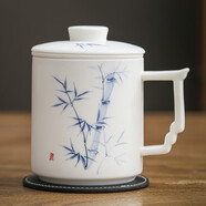 手绘白瓷羊脂玉茶水分离杯轻奢定制logo泡茶杯陶瓷办公水杯子 420mL-礼盒装 羊脂玉手绘-柿柿如意-办公杯0ml0只