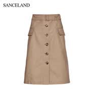 三石一澜SANCELAND三石一澜春季纯棉高腰A字半身裙收腰系带半裙 驼色 M M