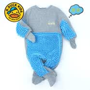 G.duck小黄鸭婴儿爬行服宝宝拖地爬爬服儿童连体衣服春秋冬装懒人擦地薄 灰色包手包脚   厚 90cm 18斤-22斤